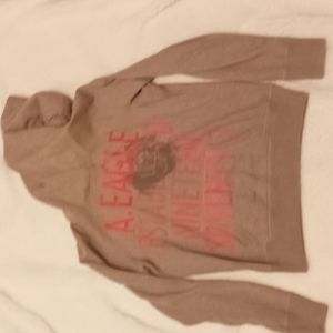 American Eagle Hoodie Medium Dark Tan with Hot pink writing